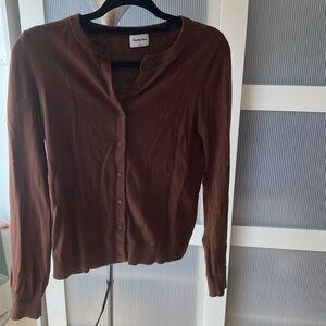 Sunday Best/ Aritzia, Brown V-Neck Button Cardigan Sweater